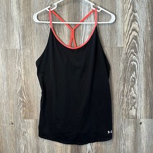 Under Armour black and neon pink racer back tank, L